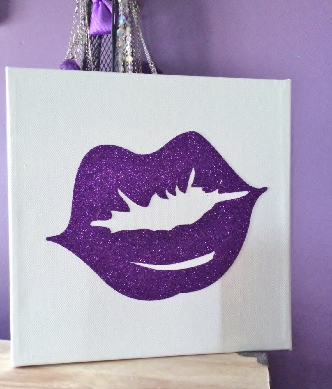 Purple Glitter Lips Wall Art Lip Art Glamour Decor Glitter Etsy
