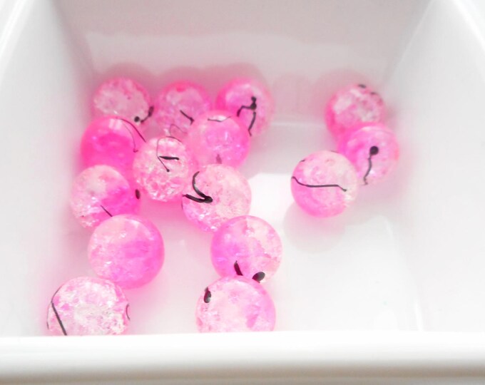 Lot of Crackle Glass Beads, Loose Beads, Destash Beads, Crackle Glass Beads, Hot Pink Beads, 8mm Glass Beads, Pink & Clear Glass Beads