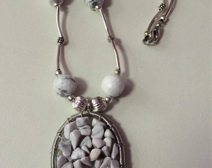 Tree of Life Pendant Necklace, Yoga necklace, Tree pendant, zen jewelry, Stone Jewelry, Gemstone Necklace, Howlite Necklace, White Necklace