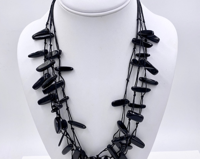 Onyx Bead Gemstone Necklace Set, Black Beaded Necklace, Gemstone jewelry, Beaded Necklace, Black stone necklace, Multi Layered