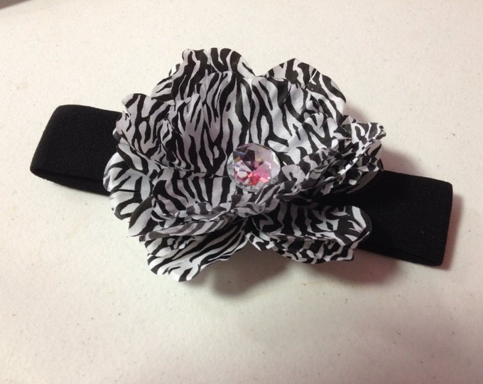 Zebra Print Crystal Peony Nylon Stretch Headband