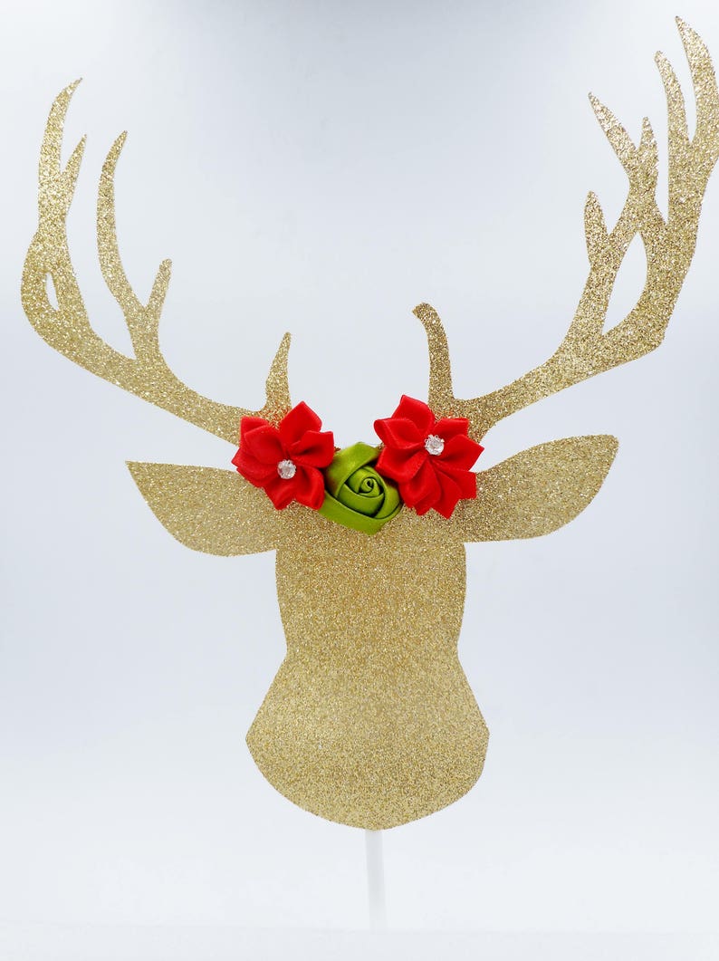 Gold Deer Cake Topper Christmas Decorations Christmas Cake Topper Christmas Decor Deer Cake Topper Glitter Cake Topper Boho Christmas
