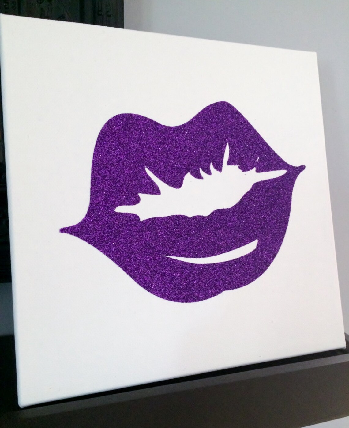 Purple Glitter Lips Wall Art Lip Art Glamour Decor Glitter Etsy