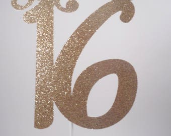 Sweet Sixteen Cake Topper, Gold 16 Cake Topper, Glitter Cake Topper, 16th birthday cake topper, Gold Cake Topper, Glam Birthday