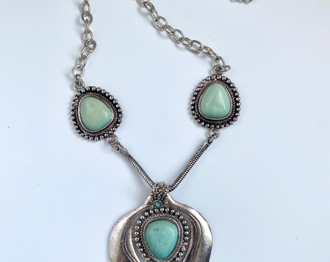 Turquoise Dyed Magnesite Pendant Necklace, southwestern jewelry, Long Stone Necklace