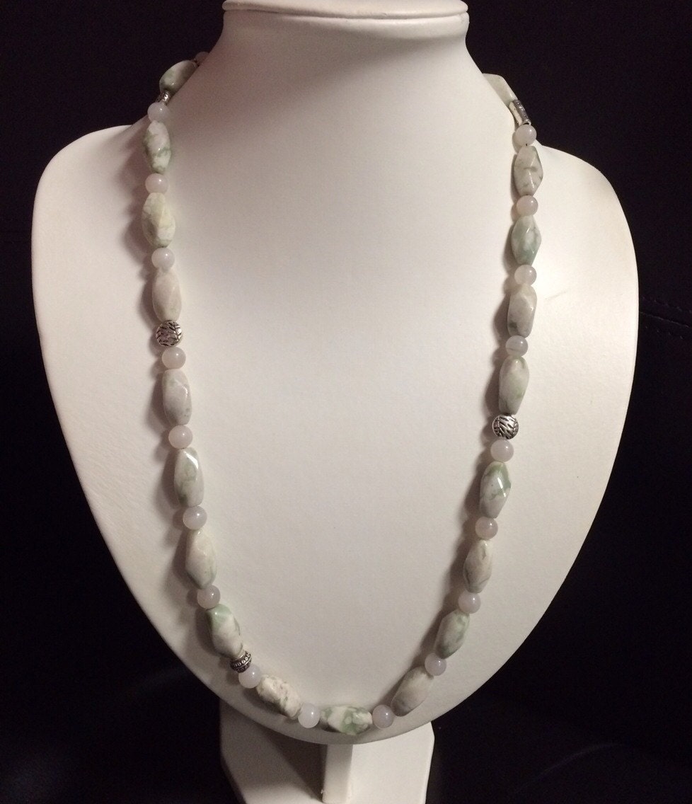 Peace Jade & White Jade Beaded Long Gemstone Necklace Gifts Etsy