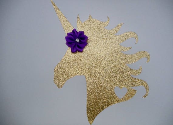 unicorn head cake topper gold purple cake topper glitter