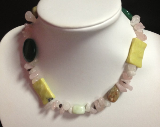 Mixed Gemstone Necklace, Beaded Necklace, Unikite necklace, jasper Necklace, Statement Necklace, Stone necklaces, Mixed Gemstone Necklace