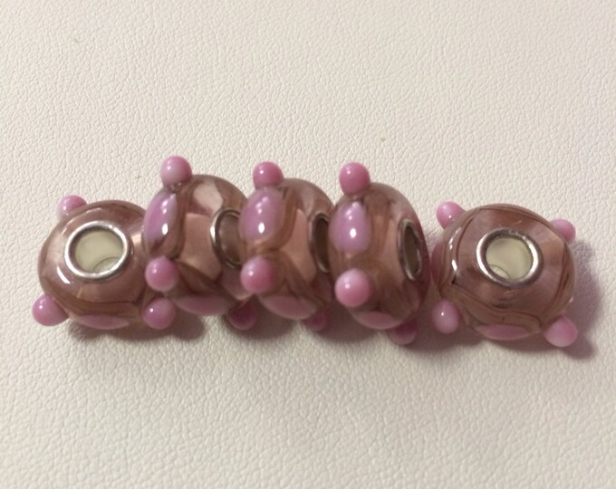 Pink Murano Lampwork Glass Beads  5 pieces, Sale, Destash beads, Findings, Glass spacers, Bracelet supplies