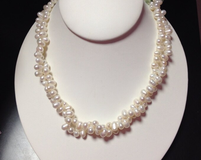 Multi Row White CFW Pearl & Prehnite Gemstone Bead Necklace: Pearl layered necklace, Bridal jewelry, gifts for her, choker necklace