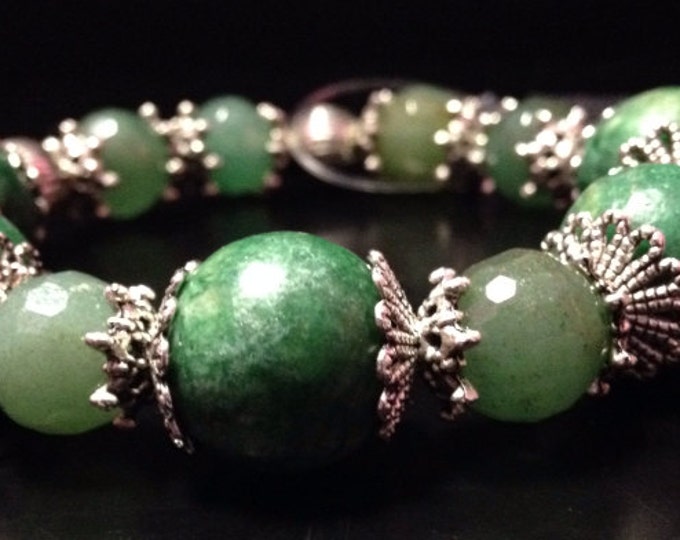 Green Jasper & Faceted Adventurine beaded Bracelet, bohemian bracelet, beaded bracelet