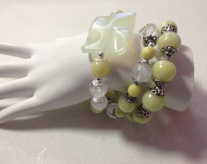 Lemon Jade, New Jade & Crystal Gemstone Bead Bracelet Set, Beaded bracelet set, Gemstone Bracelets, Stack Bracelets, Boho Bracelets,