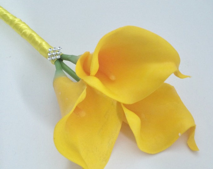 Yellow Calla Lily Bouquet, Flowergirl  bouquet, Bridesmaid bouquets, Quinceanera bouquet, Yellow bouquets, Flowergirl Wand, Toss Bouquets