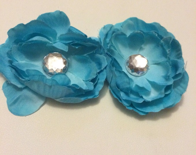 Mini Turquoise Blue Peony Flower Hair Clip Set of 2- Gifts under 5, flower hair piece, sale