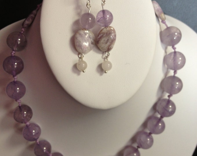 Sugilite & Amethyst Gemstone Necklace Earring Set, purple jewelry, gemstone beaded choker necklace, Multi Stone Necklace, Knotted Necklace