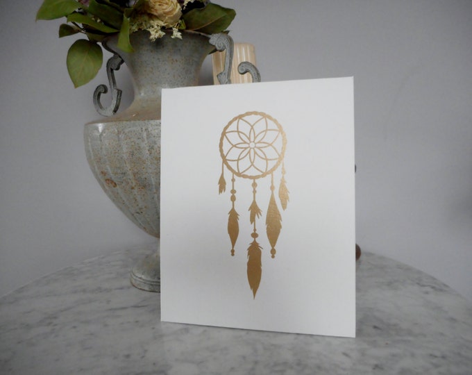 Dream Catcher Print on Canvas Panel, Feather Art, Native Decor, Gold Dream Catcher Wall Hanging, Dream Catcher Wall Art, Bohemian Print