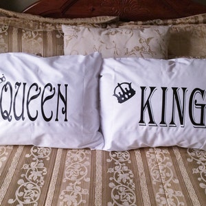 Couples Gifts, King & Queen Pillow cases, His and Hers Pillowcases, Anniversary gifts, Wedding gifts, Couples Pillow Cases, Bedroom Decor image 1