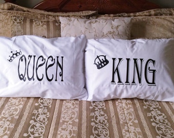 Paren van geschenken, koning & koningin Pillow cases, zijn en haar kussenslopen, de giften van de verjaardag, bruiloft geschenken, kussenslopen paren, slaapkamer Decor