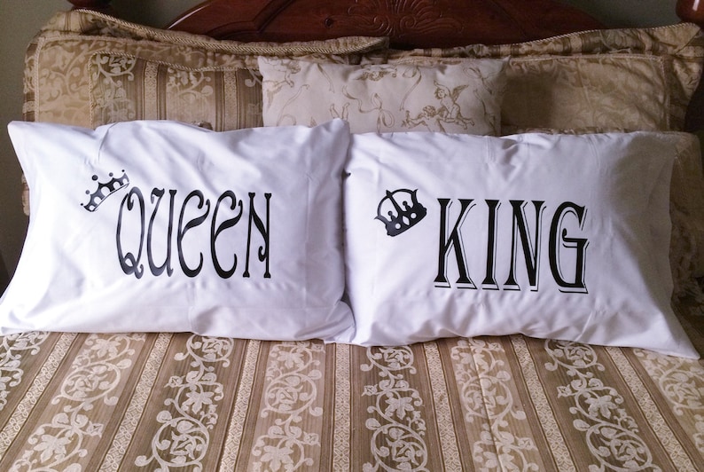 Couples Gifts, King & Queen Pillow cases, His and Hers Pillowcases, Anniversary gifts, Wedding gifts, Couples Pillow Cases, Bedroom Decor image 1