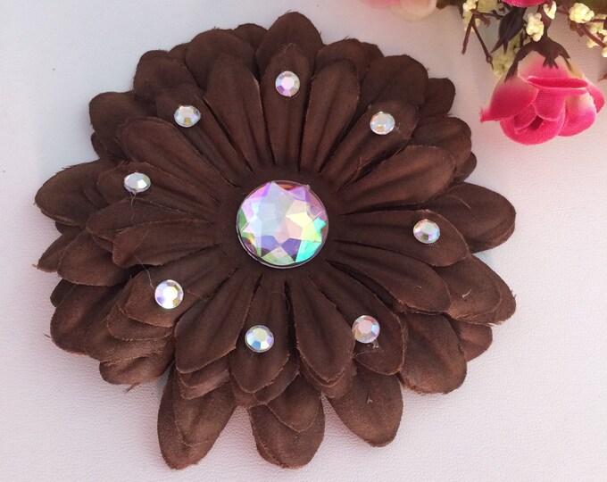 Brown Embellished Flower Clip - Free Shipping, Daisy hair clip, girls hair clips, fascinator, floral hair clips, Gerber daisy hair clip