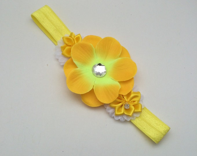 Yellow stretch headband, Yellow headband, Yellow Flower Headband, photo prop headband, infant headband, baby shower gift