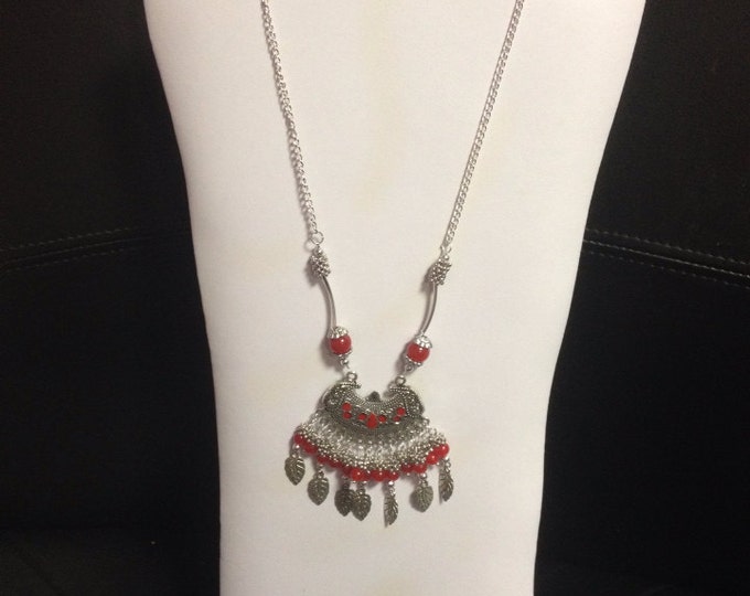 20" Red Jade Gemstone Bead Bali Style Necklace