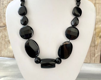 Black Onyx Gemstone Necklace, Black Stone Beaded Necklace, Big Bold Necklace, Big Bead Necklace, Onyx stone Necklace, Black Stone Jewelry