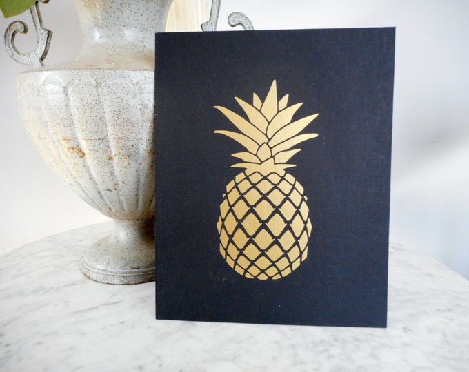 Pineapple Print on Black Canvas Panel Wall Art, Pineapple Art, Pineapple Art, Pineapple Decor, Gold & Black wall decor, tropical decor