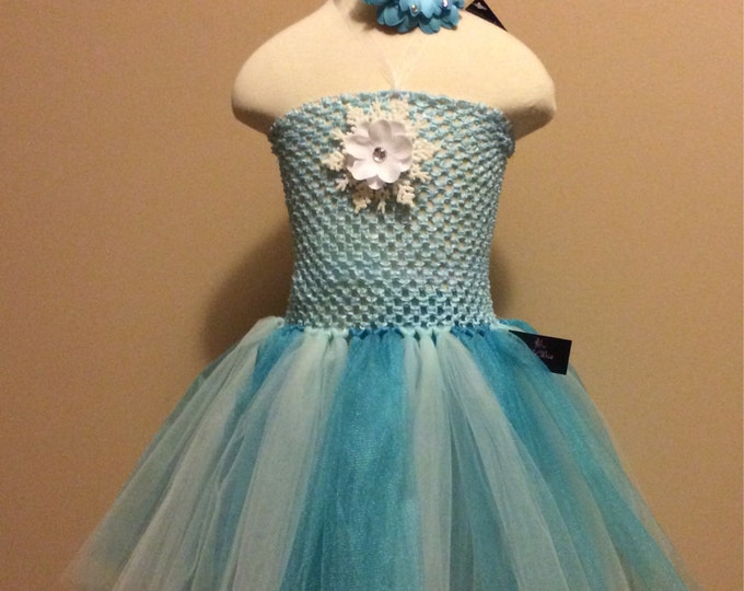 Snowflake Blue Tutu Dress,Flower Hair Clip, Headband set 3T-5yr -Free Shipping, blue tutu dress, snowflake tutu dress, Winter Princess Dress