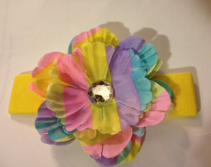 Pastel Crystal Peony Flower Nylon Headband