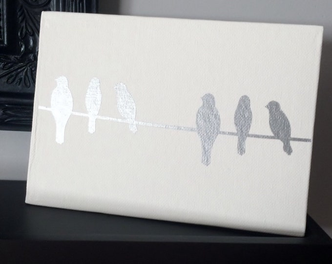 Bird Wall Art, Bird Sign, Bird Art, Bird Decor, Birds on Branch, Housewarming Gift, Canvas Art, Wall Decor, Mantel Art, Bird Silhouette