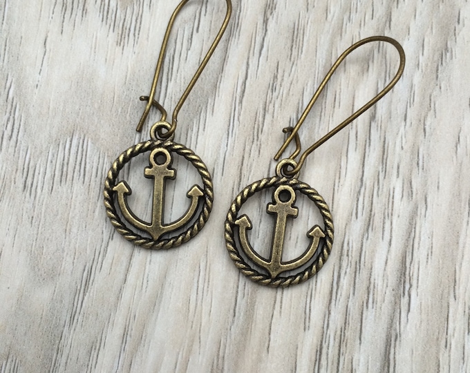 Anchor Bronze tone Charm on Kidney Earwire Earrings; nautical jewelry, anchor earrings, boho earrings, nautical earrings, gifts