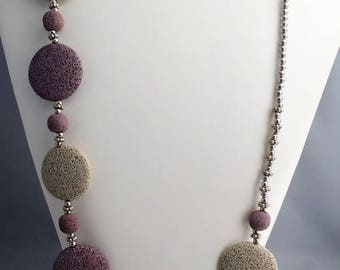 Lava Rock Bead Necklace,  Asymmetrical Necklace, Essential oil diffuser necklace, Essential Oil Diffuser Jewelry, Essential Oil Necklace