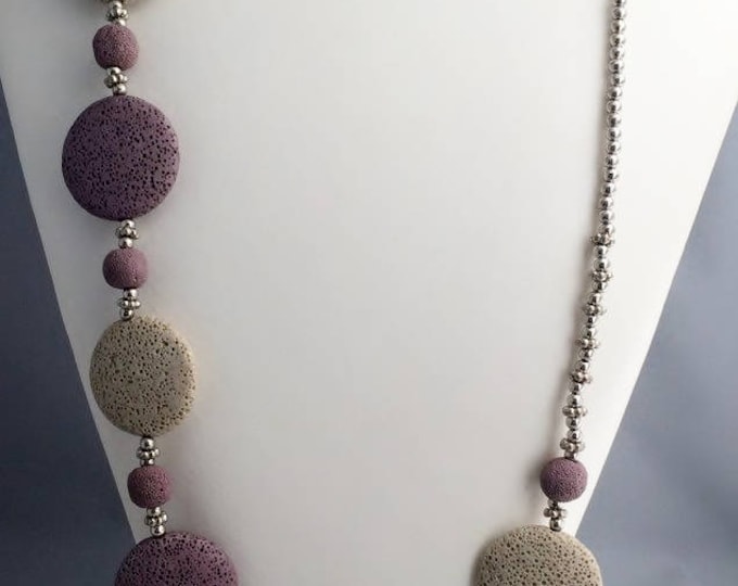 Lava Rock Bead Necklace,  Asymmetrical Necklace, Essential oil diffuser necklace, Essential Oil Diffuser Jewelry, Essential Oil Necklace