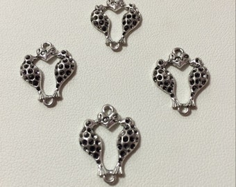 Kissing Love Birds Charm Connector - 4 pieces, Destash, Loose, diy, supplies, charms, findings