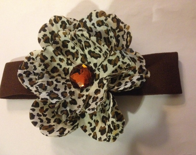Cheetah Crystal Peony Flower Nylon Headband