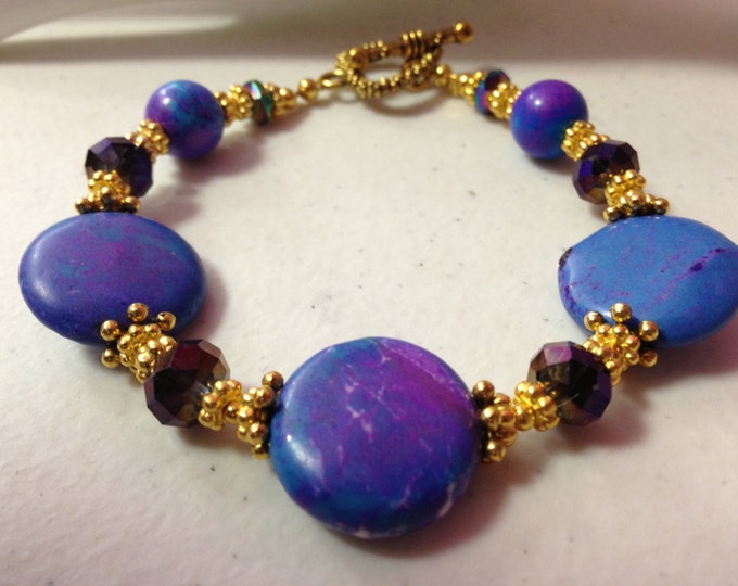 6" Blue-Purple Howlite & Crystal Bracelet
