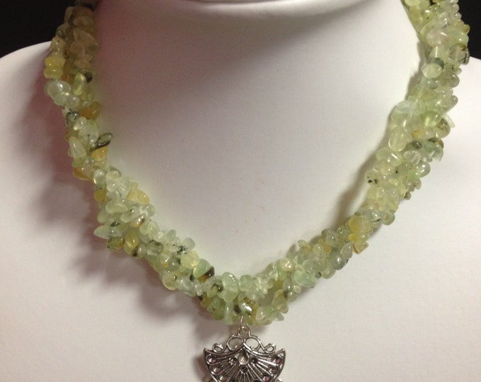 Prehnite Multi Row Gemstone Necklace, Multi Strand Choker, Prehnite Necklace, Nugget Choker, Prehnite Stone Necklace, Choker Necklaces,