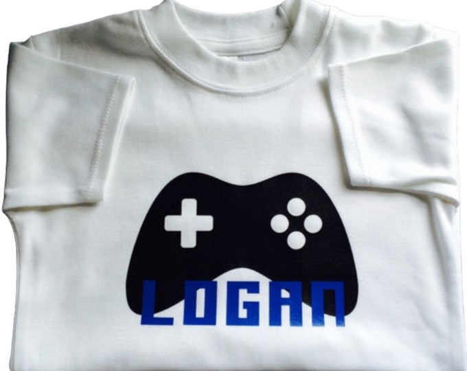 Gamer Gifts, Kids Video Gamer Tshirt, Controller & Name Shirt, Personalized Childrens TShirt, Video Game Tshirts, Personalized Tshirt