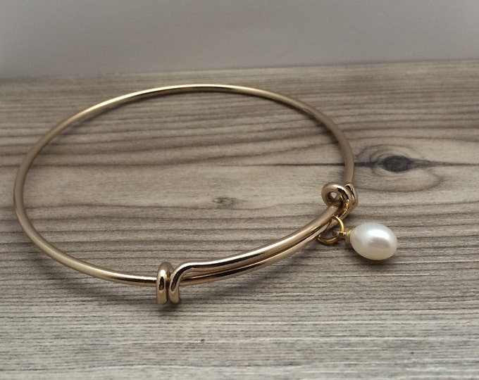 Cultured Freshwater Pearl Charm Gold Plated Bangle, pearl bangle, gifts