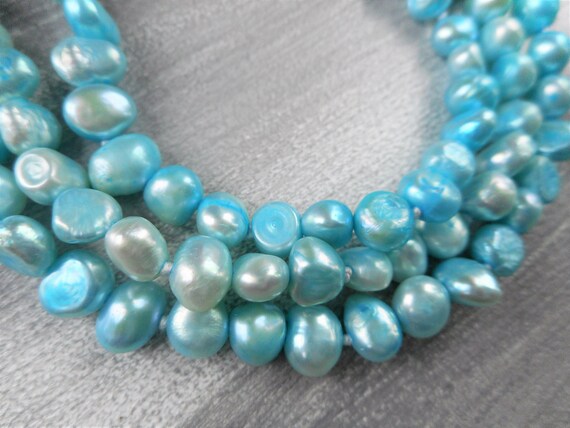 Multi Stand Light Blue Pearl Choker Necklace 16 3 Row Baroque C