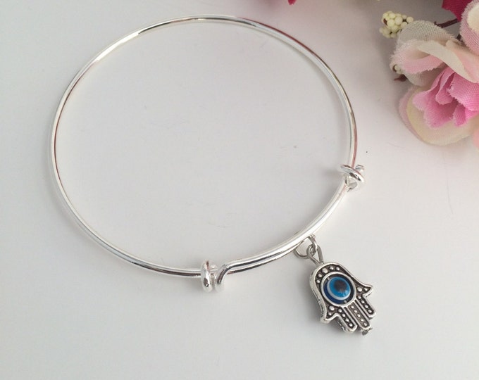 Evil Eye Bracelet, Evil Eye Jewelry, Evil Eye Charm Bangle, Namaste, Hamsa Bangle, Evil Eye Charm Bracelet, Yoga Bracelet, Eye Bracelet