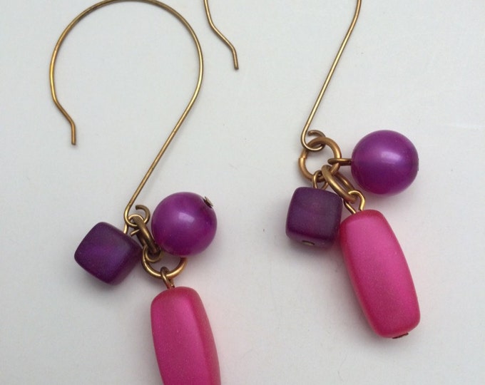 Beaded drop earrings, Pink & Purple frosted bead earrings, bohemian earrings, Dangle earrings