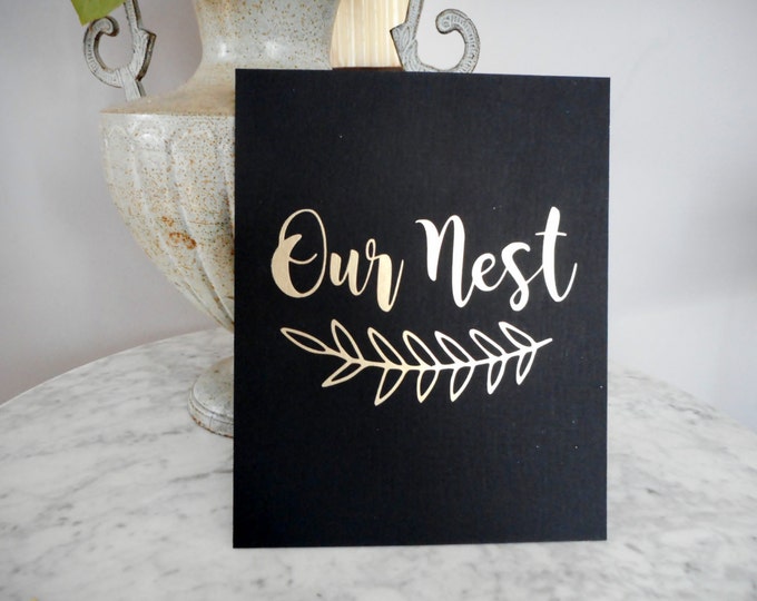 Our Nest Print Canvas Panel Wall Art, Our Nest Sign, Our Nest Wall Art, Black & Gold Wall Decor,  Housewarming, Canvas Print, Quote Print