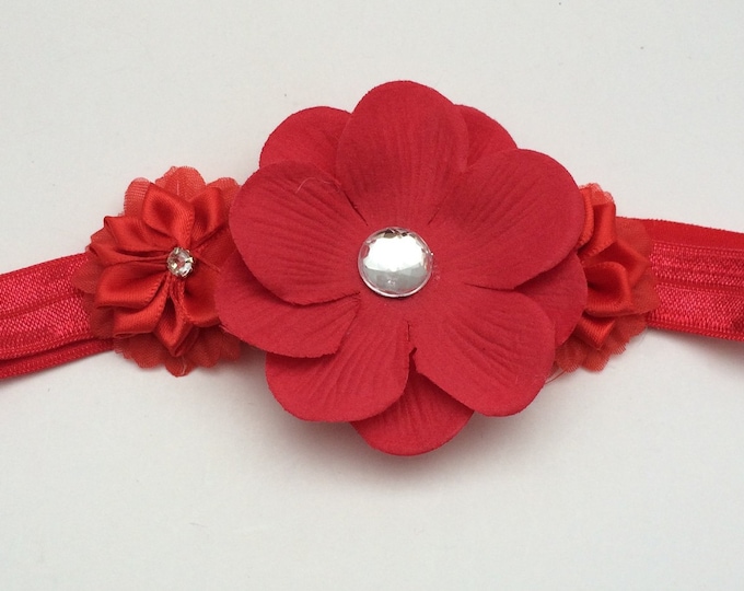 Red stretch headband, Red headband, Red Flower Headband, photo prop headband, infant headband, baby shower gift