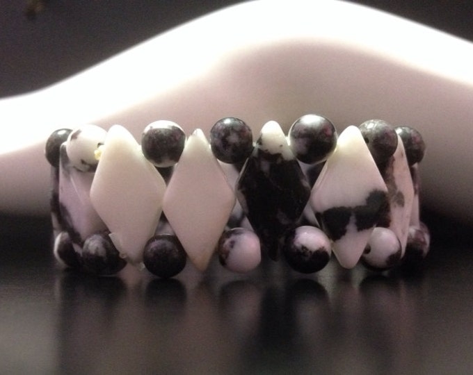 Zebra Jasper Gemstone Stretch Bracelet, black and white bracelet, stone bracelet, jasper jewelry, Jasper Gemstone Bracelet, Zebra Jasper