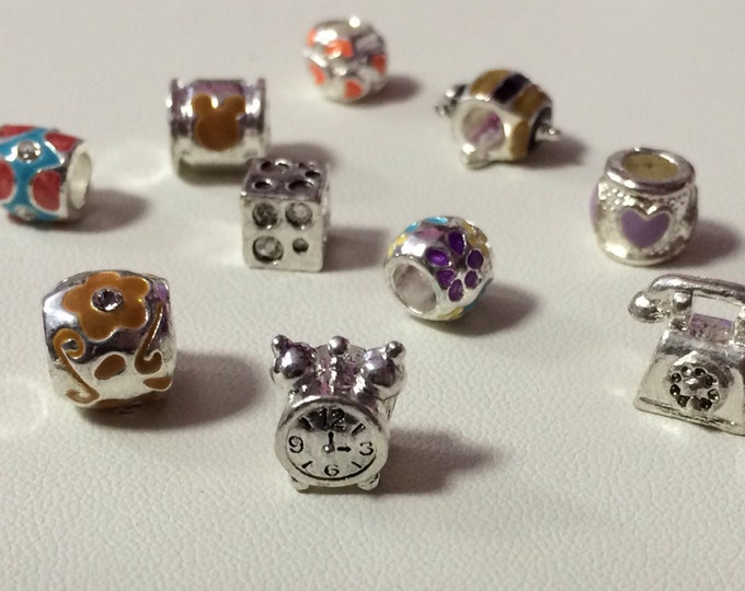 Alloy Enamel Spacer Charm Beads Mix Lot - 10pcs, Destash, Findings