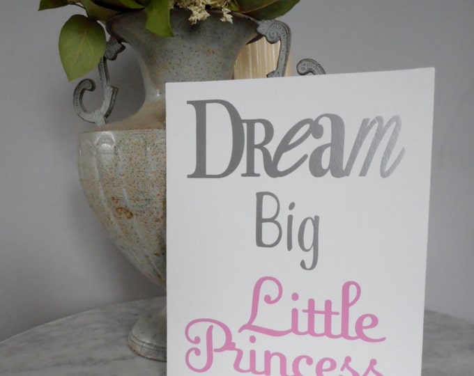 Dream Big Little Princess Lettering Print on White Canvas Panel, Dream Big Nursery Decor, Dream Big Wall Art, Girl Nursery Decor, Babyshower