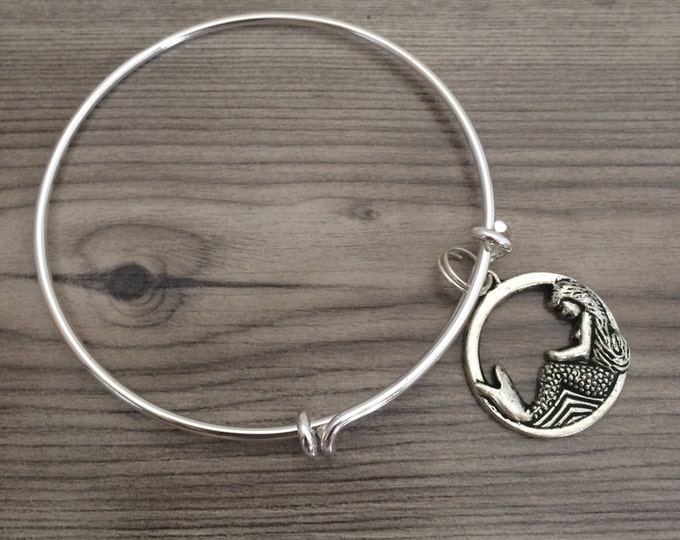 Mermaid Bracelet, Mermaid Charm Bangle; gifts, mermaid bangle, Nautical Jewelry