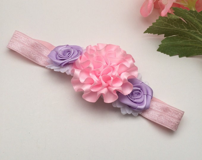 Lavender & Pink Peony Stretch Flower Headband, photo prop headband, pink flower headband, baby shower gift